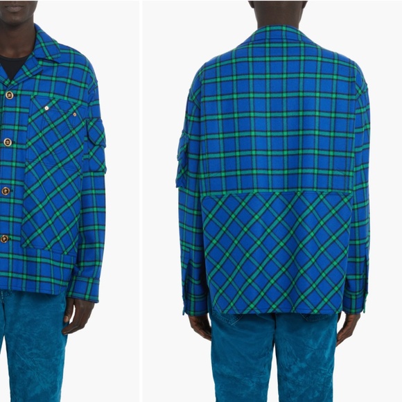 Versace Tartan Print Wool Blend Flannel Shirt Jacket - Picture 4 of 14